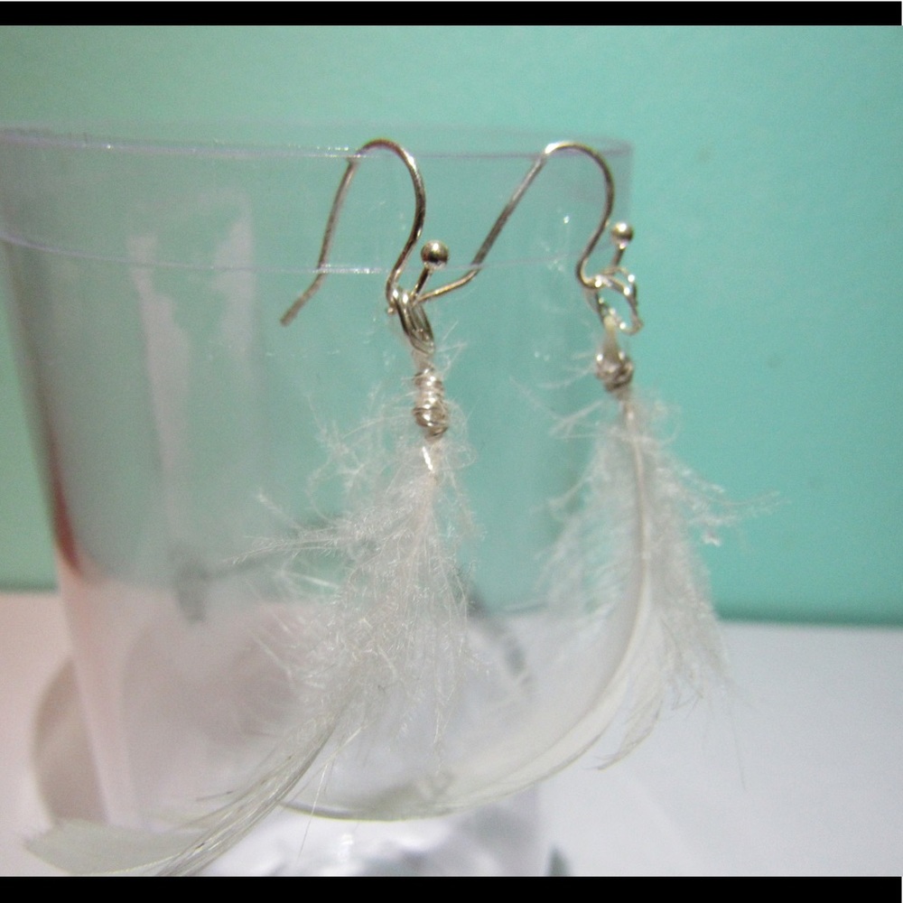Handmade white duck feather earrings